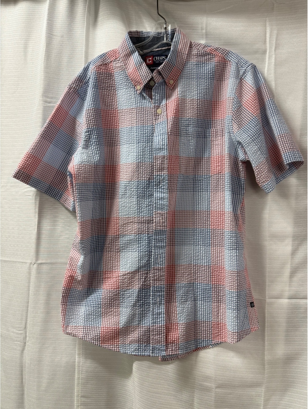 Chaps Men's Short Sleeve Button-Down Shirt Seacoast Wash Large